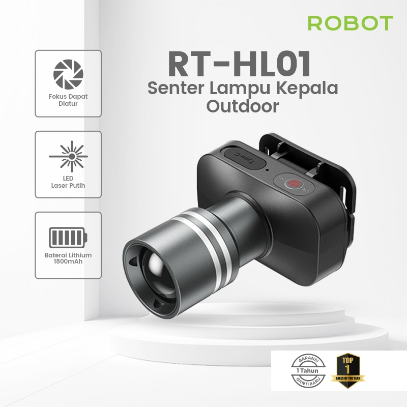 ROBOT Senter Lampu Kepala Headlamp Outdoor Camping/Emergency Lamp RT-HL01 1800mAh LED Rechargeable O