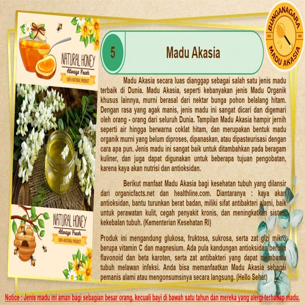 

MADU AKASIA ASLI 300 ML = 0,5 KG | 700 ML = 1 KG | 1L = 1,5 KG BUNGANAGARA PURE HONEY