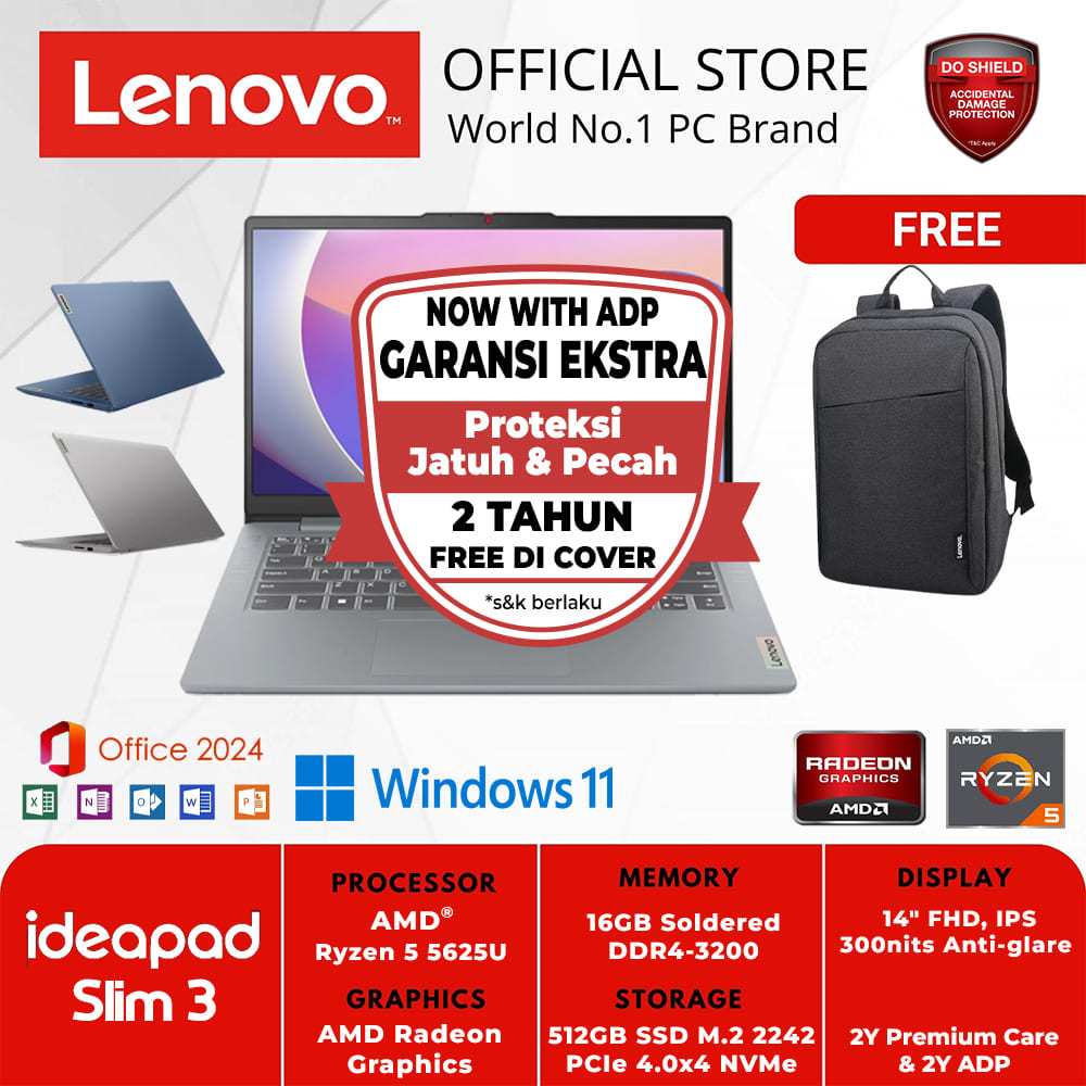 LENOVO IDEAPAD SLIM 3 14ABR8 8YID 90ID 9YID 1AID AMD RYZEN 5-5625U 16GB 512GB WIN 11 HOME + OFFICE H