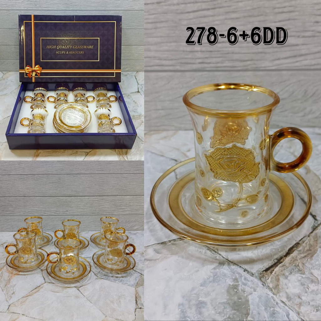 CANGKIR GELAS SET TATAK TURKI GOLD MEWAH + EXTRA BUBBLE WRAP