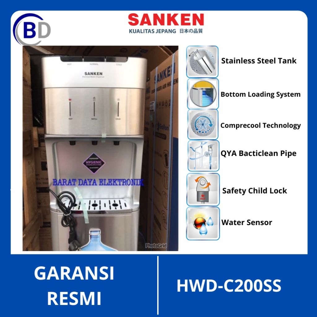 Sanken Dispenser Galon Bawah Water Dispenser HWD-C200SS Galon Bawah
