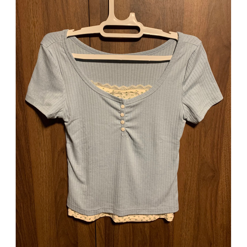 T-shirt slim fit floral blue cute milkmaid coquette top atasan baby doll coquette y2k fairy vintage 
