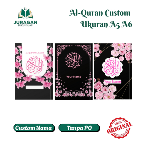 Al-Quran Free Custom Nama Ukuran A5 A6 Quran Hitam Pink Sampul Hardcover