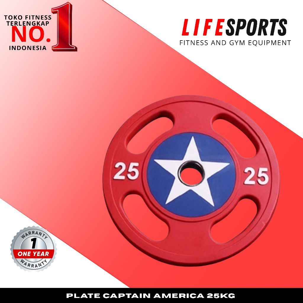 LIFESPORTS - Alat Olahraga Fitness Gym Captain America Weight Rubber Plate Olympic Bumper 25 Kg