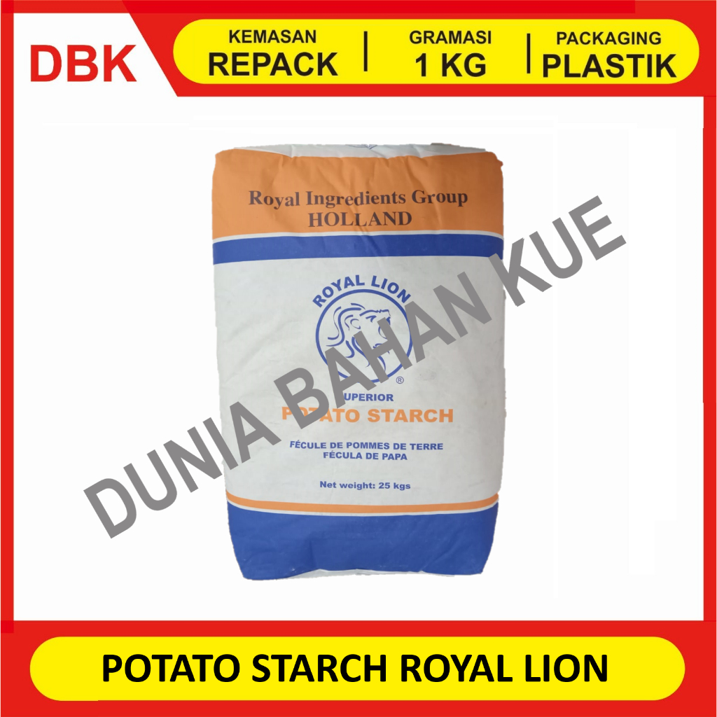 

ROYAL LION INGREDIENTS POTATO STARCH / TEPUNG PATI KENTANG ROYAL LION EX. HOLLAND - REPACK 1 KG