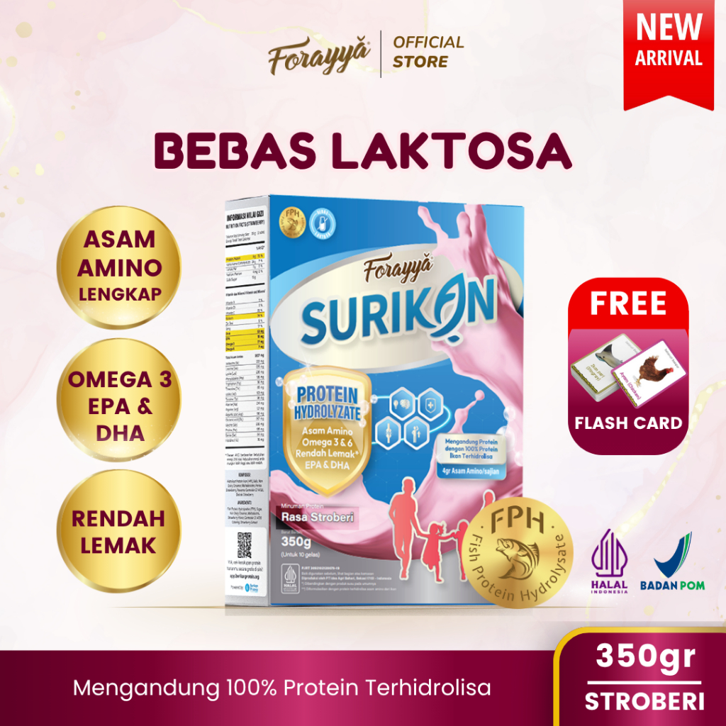

Surikan Strawberry Bebas Laktosa Tinggi Protein Susu Bubuk Anak Omega 3 EPA DHA 350gr