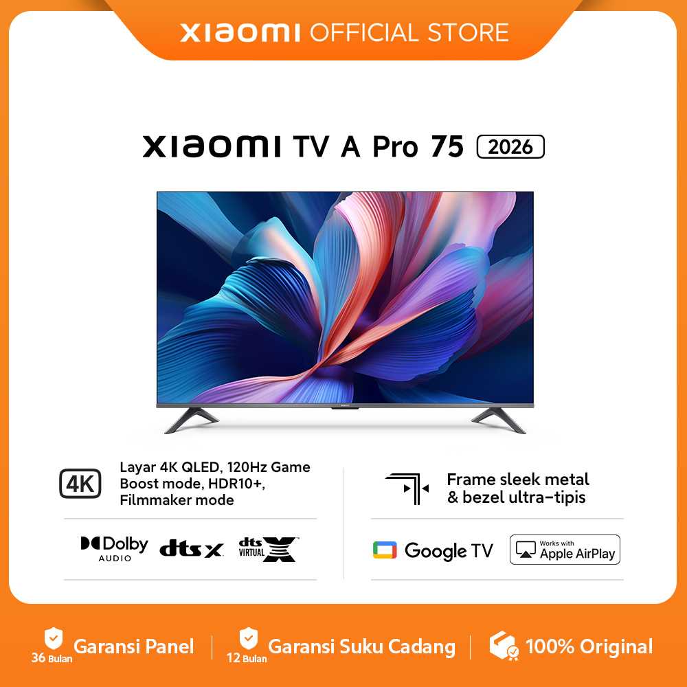 Xiaomi TV A Pro 75 2026 | Layar 4K QLED 120 Hz Game Boost Mode HDR10+ Filmmaker Mode | Frame sleek m