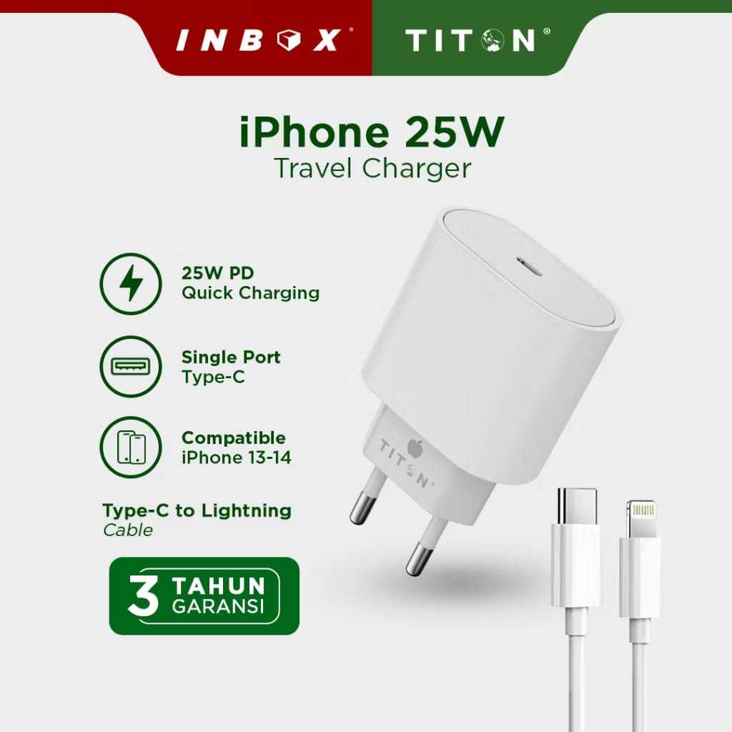Titon Adaptor Fast Charging 25W for iPhone | USB-C PD Charger Kepala Cas Original