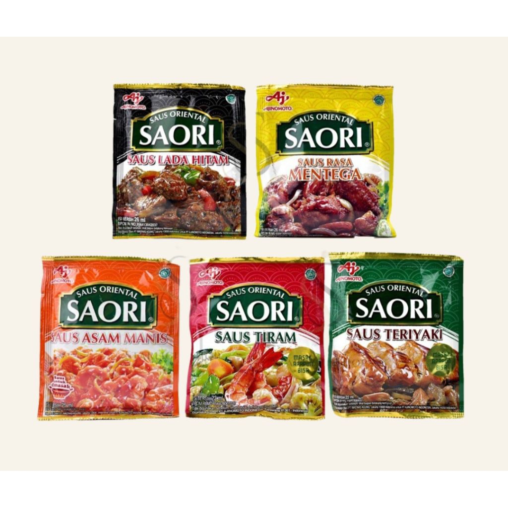 

Saori Saos Tiram sachet / Teriyaki / Lada Hitam /Asam Manis / Rasa Mentega