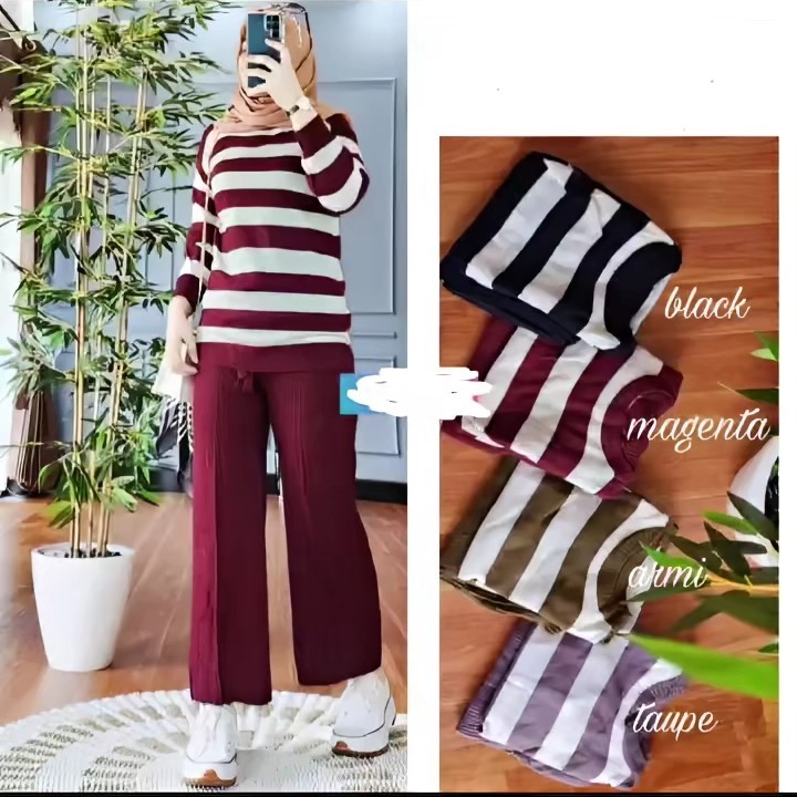 SETELAN RAJUT KEKINIAN/SETELAN WANITA // SETELAN RAJUT WANITA STRIPE