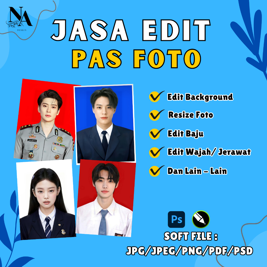 Jasa Edit Pas Foto Siap Cetak (Latar Merah, Biru, Putih, 3x4 & 4x6)