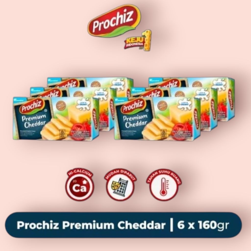 

Prochiz Premium Cheddar 6 X 160gr PROCHIZ CHEDDAR Gurih Dan Enak