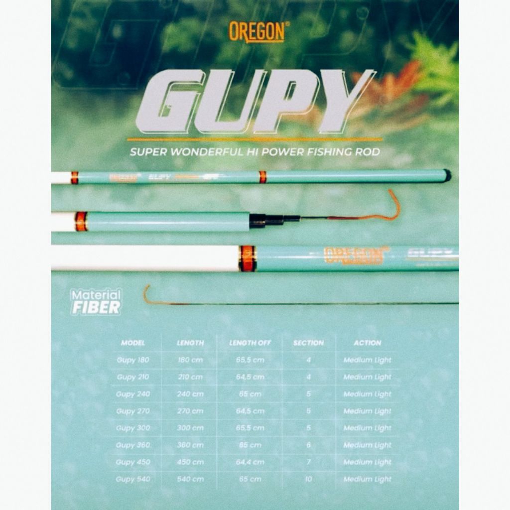 Oregon GUPY TEGEK KOLONG OREGON GUPY Joran Pancing Tegek Ruas Panjang Biru 360-540 Cm Fiber Action
