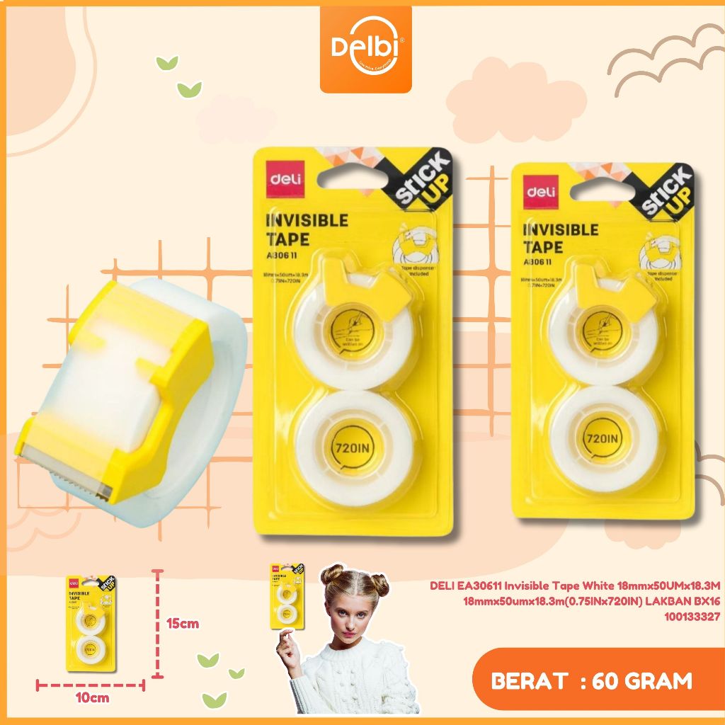 

DELI EA30611 Invisible Tape White 18mmx50UMx18.3M 18mmx50umx18.3m(0.75INx720IN) LAKBAN