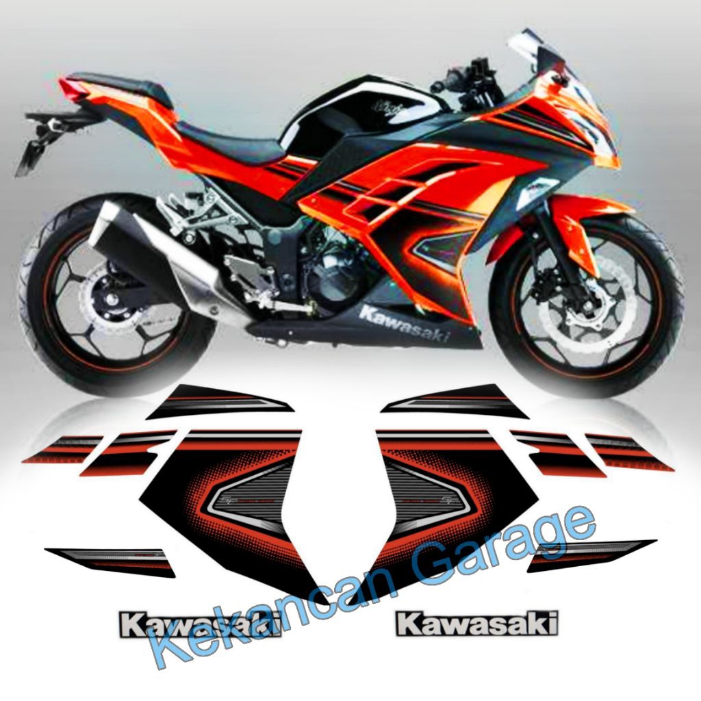 Striping sticker Ninja 250fi Tahun 2014 ABS SE (Orange / Oren) Ukuran 100% sama dengan originalnya