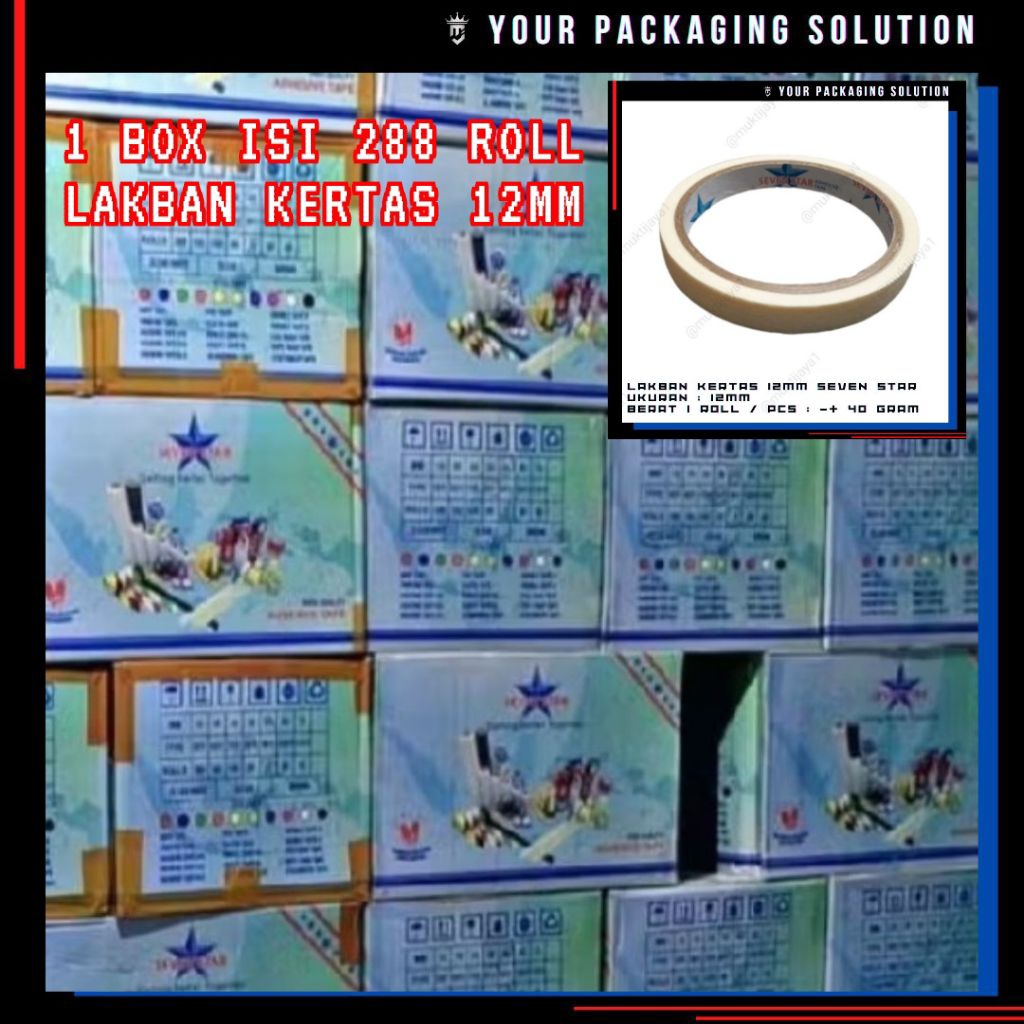 

1 BOX (288 ROLL) LAKBAN KERTAS 12MM • LAKBAN / ISOLASI / LAKBANKERTAS / SEVEN STAR / STAR TAPE