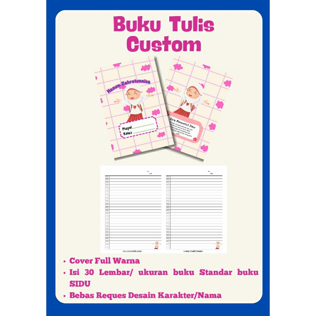 

buku tulis custom nama dan karakter 1pack isi 5pcs buku