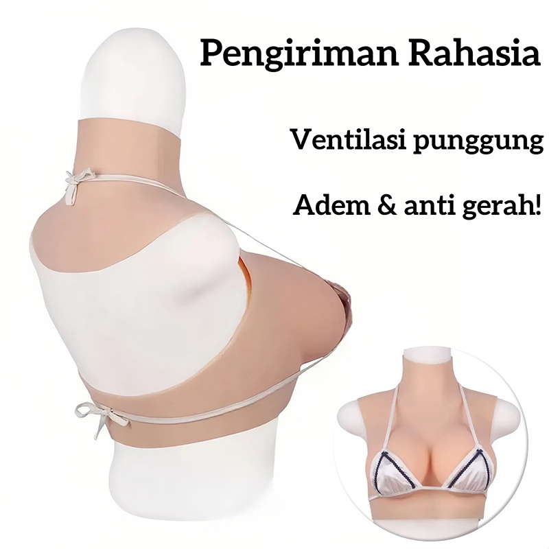 Payudara Palsu Silikon Kerah Tinggi Berlubang, Elastis untuk Crossdress - Memperbesar dan Mengencang