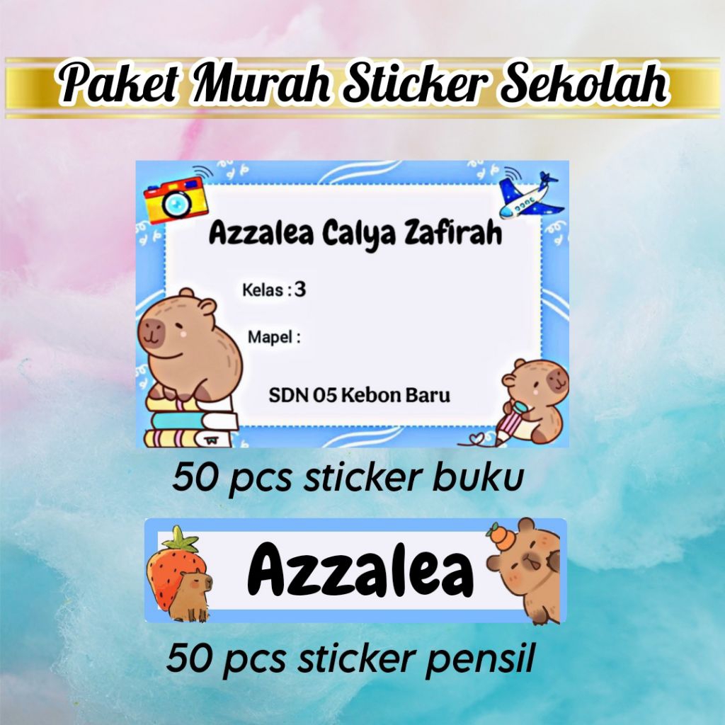 

(ISI 100 PCS) STICKER BUKU SEKOLAH + STICKER PENSIL MOTIF CAPYBARA