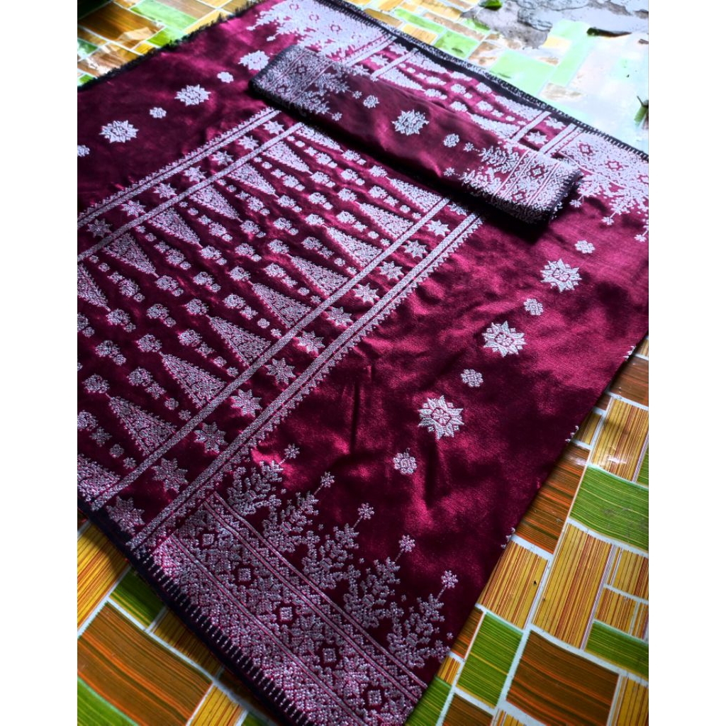 songket cantik manis maron tua silver / songket palembang asli tenun tangan