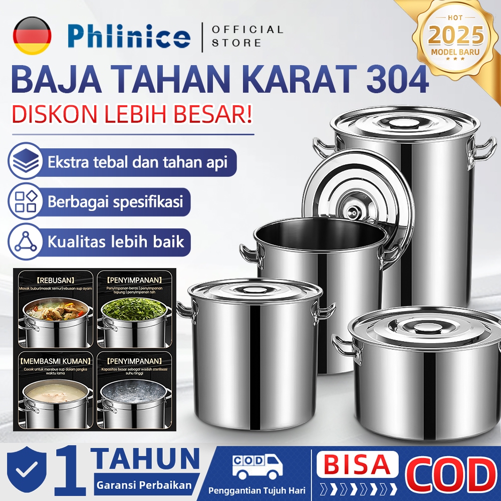Phlinice Panci Dandang Stainless Steel Tebal Panci Bakso Stockpot Panci Kukus Panci Besar