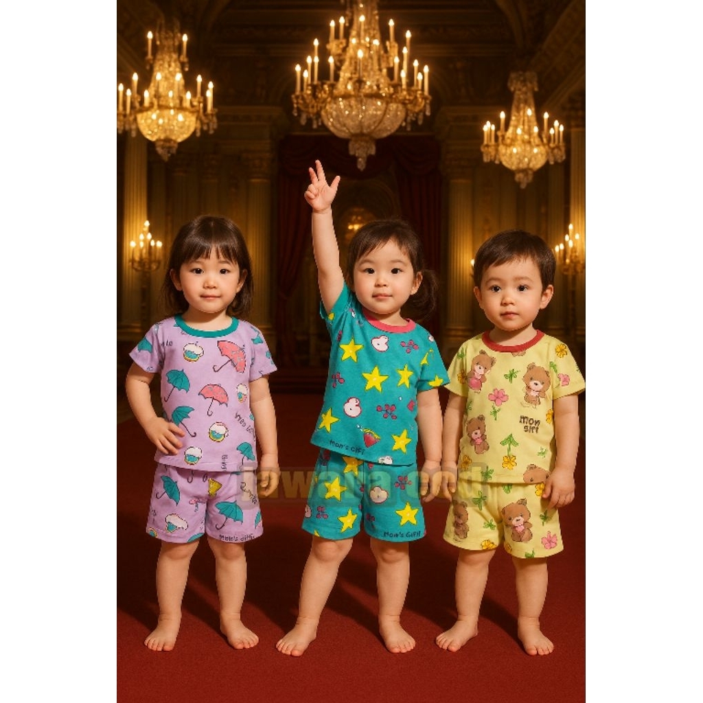 Stelan Moms Gift Motif Sweet Baby - (3 PCS) Stelan PD Lengan Pendek Celana Pendek SNI- Mom's Gift/Mo