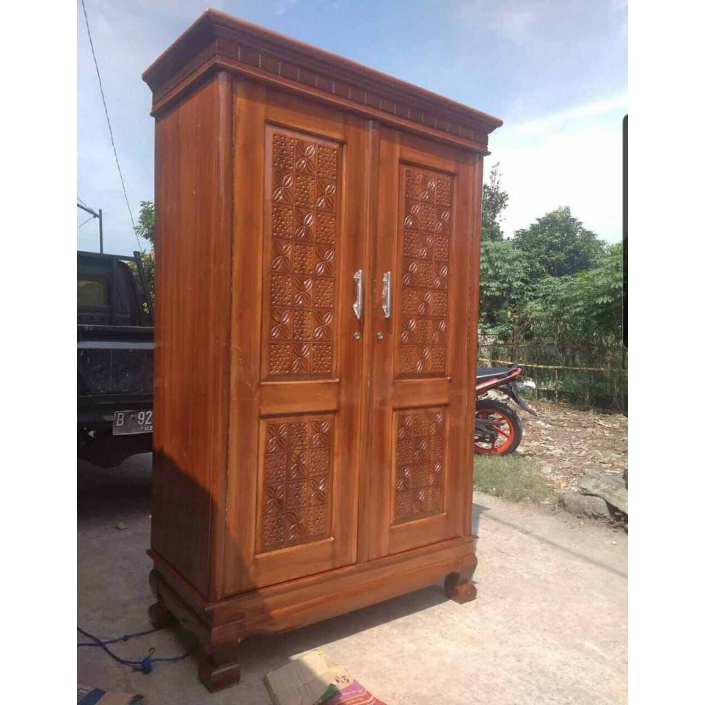 almari pakaian pintu 2 minimalis, almari pakaian kayu jati