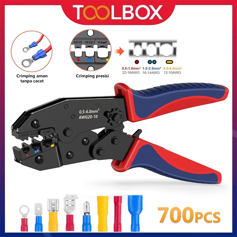 Toolbox Tang Crimping Skun Kable AWG 20-10 (0,5-6 mm), Tang Crimping Multifungsi/ Tang Crimper Untuk