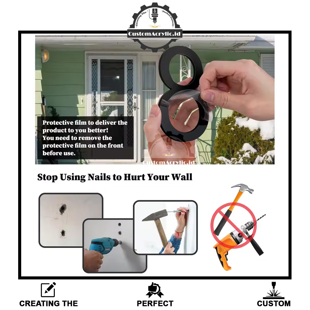 HOUSE NUMBER / NOMOR RUMAH AKRILIK ACRYLIC MODERN HOUSE NUMBER MUDAH DI TEMPEL PAKAI 3M