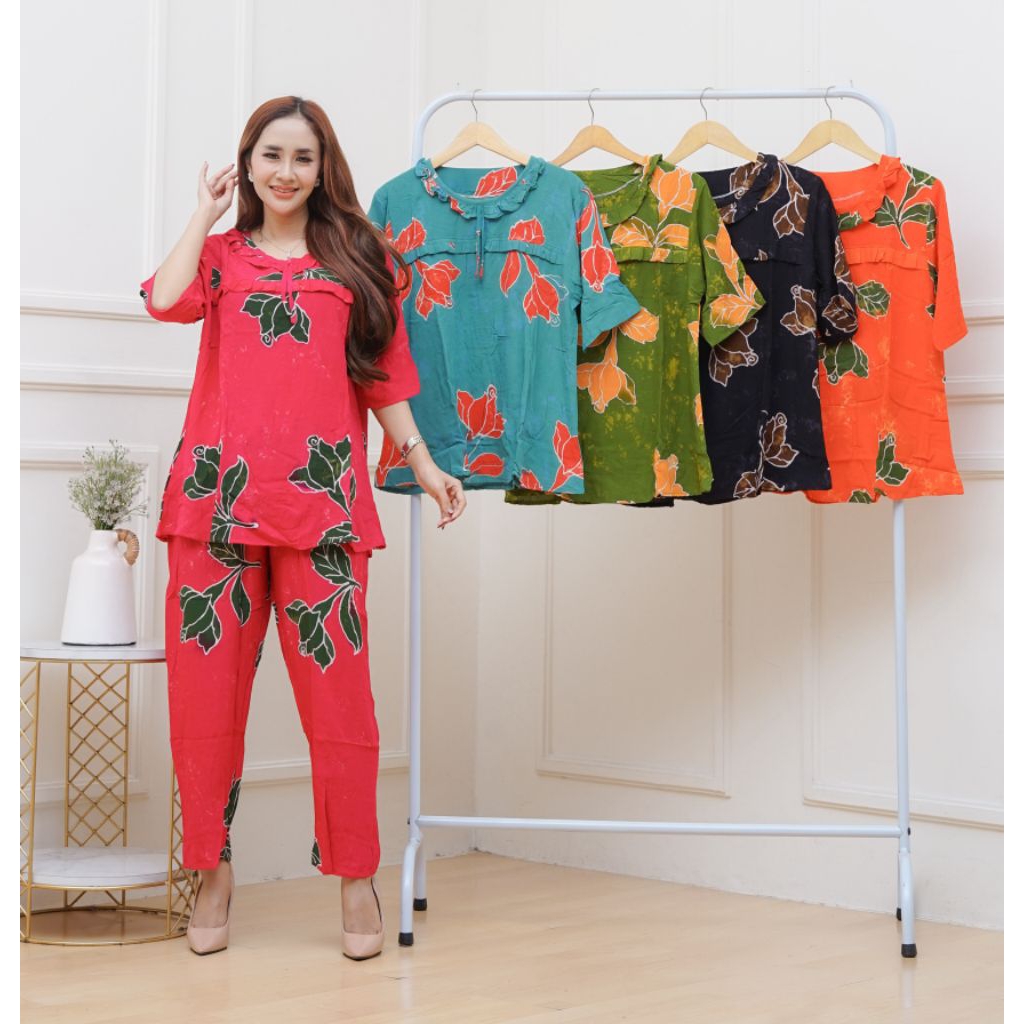Setelan Wanita Batik Cap Kimono Oneset Motif Sun...Rayon Pekalongan