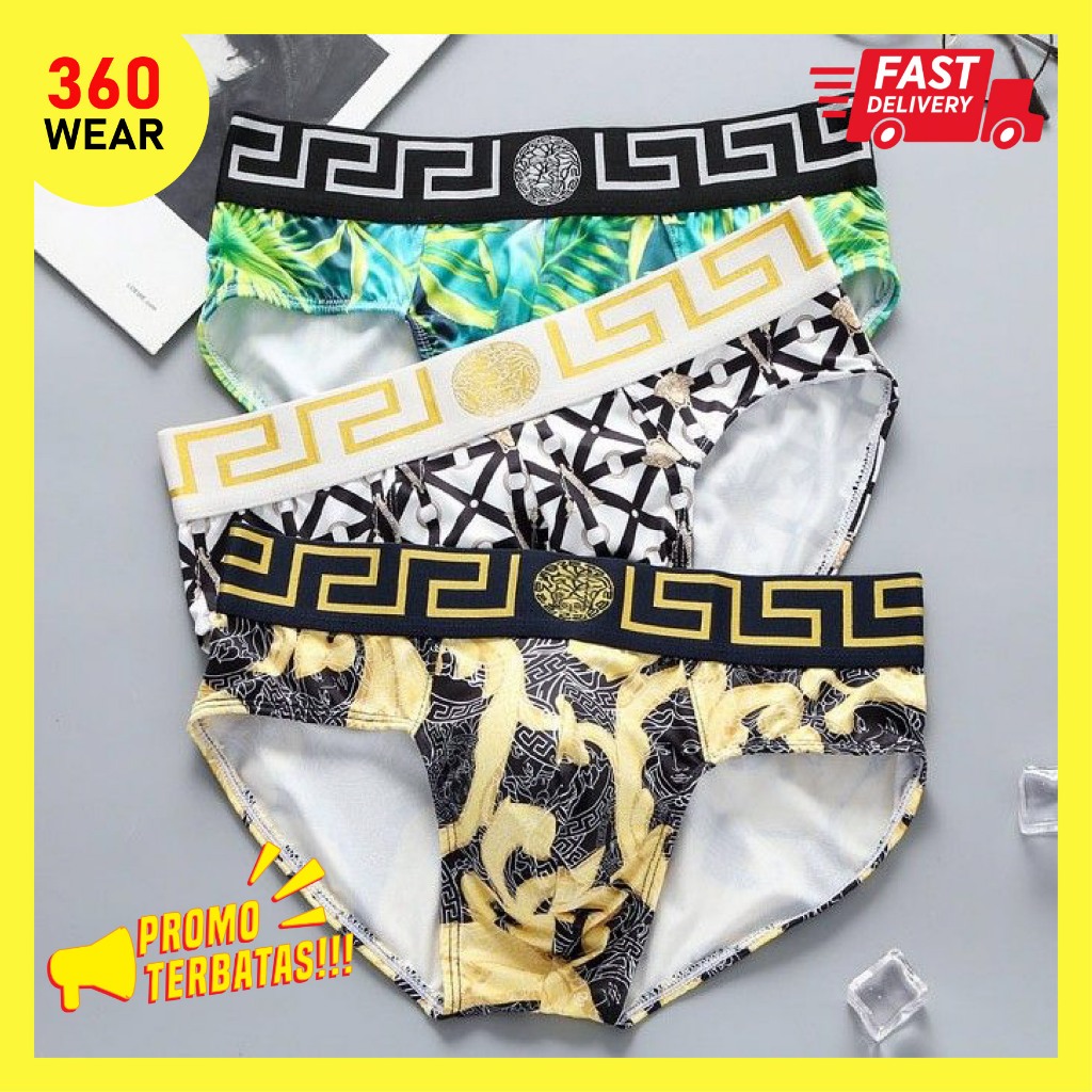 Celana Dalam Pria Men Underwear Brief Segitiga Sempak Laki Versace Motif Floral Bahan Satin Silk Ice