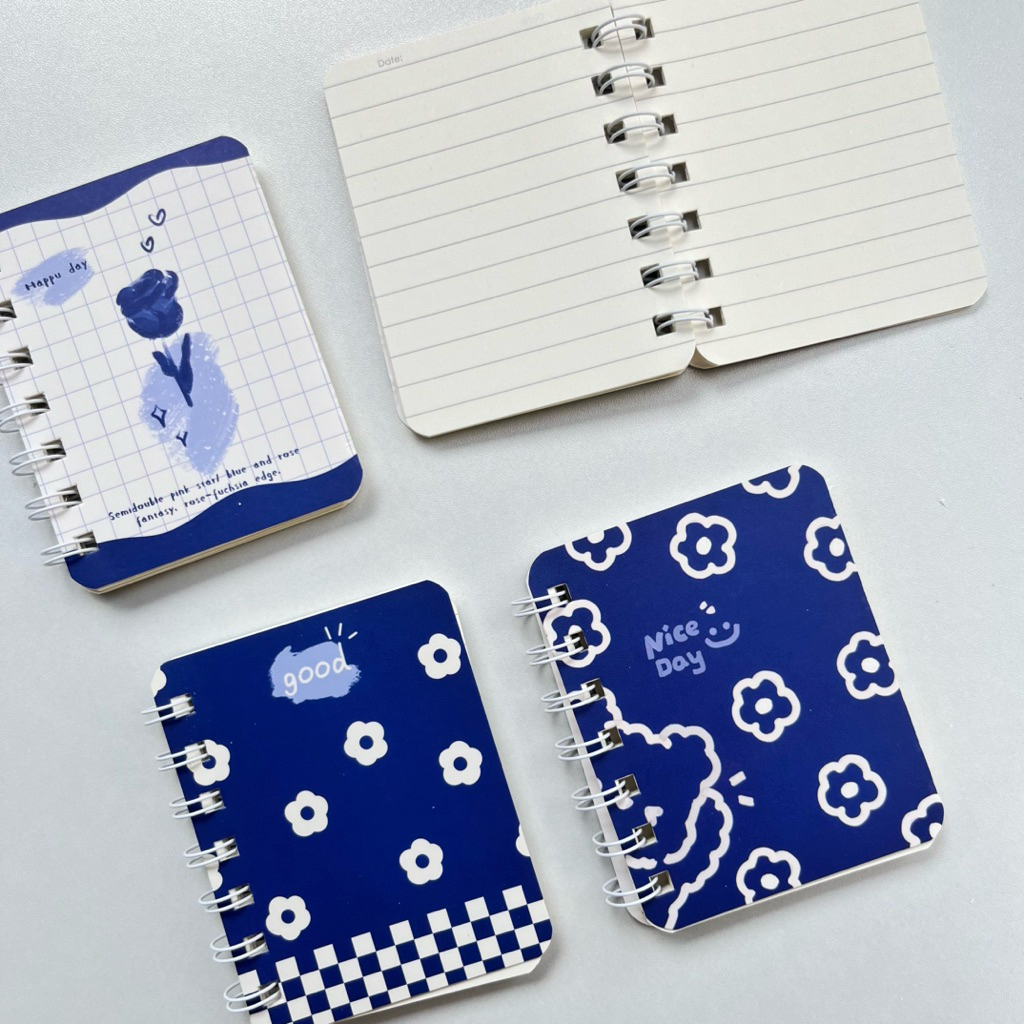 

minibook notebook aesthetic notepad buku tulis lucu A7 motif blue flower