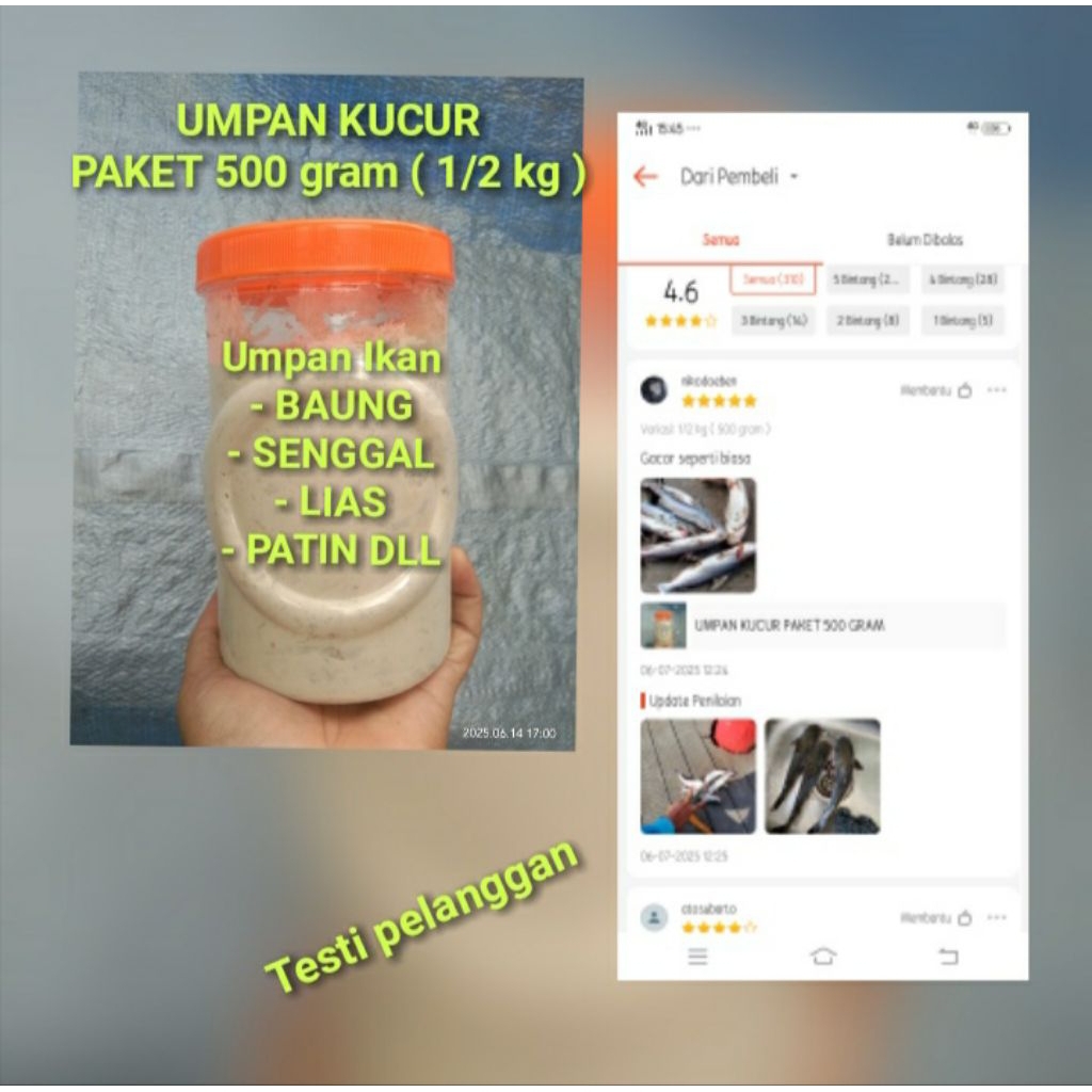 Umpan kucur paket Hemat 500 gram / umpan mancing / umpan pancing / umpan special ikan baung, lais, p