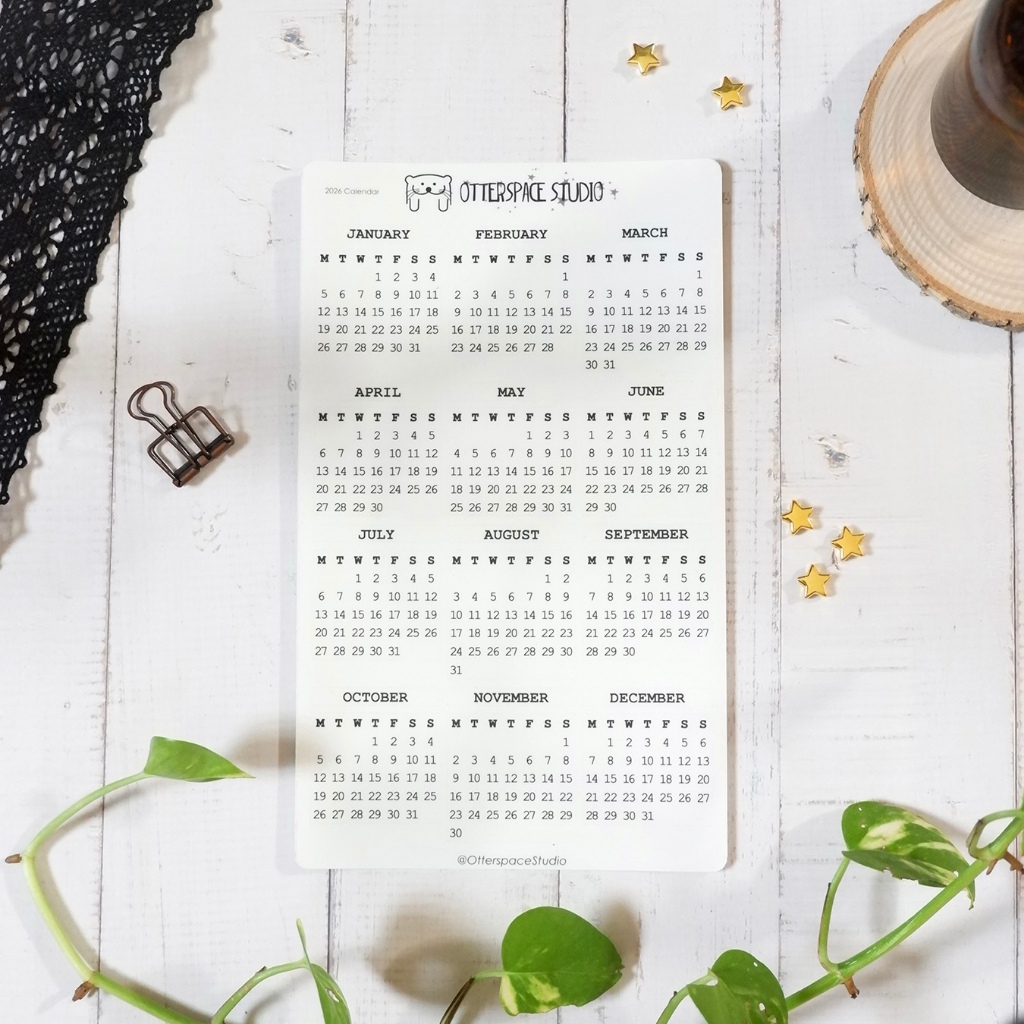 

Otterspace Studio | 2026 Calendar Bujo Sticker - Clear Stiker Kalender Planner / Bullet Journal