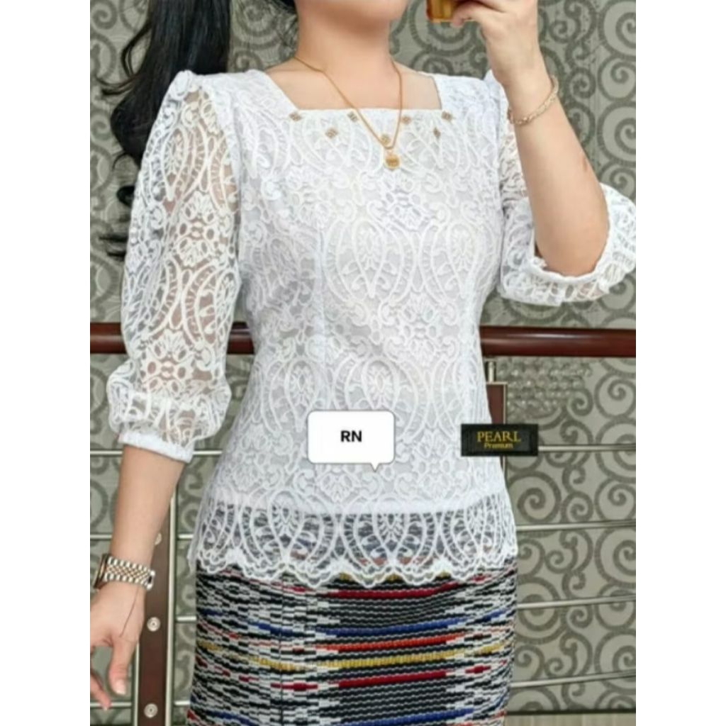 Fashion Wanita Dewasa Blus Atasan Baju Kebaya Brokat Lengan Kerut Pakaian Adat Tradiasional dan Sera