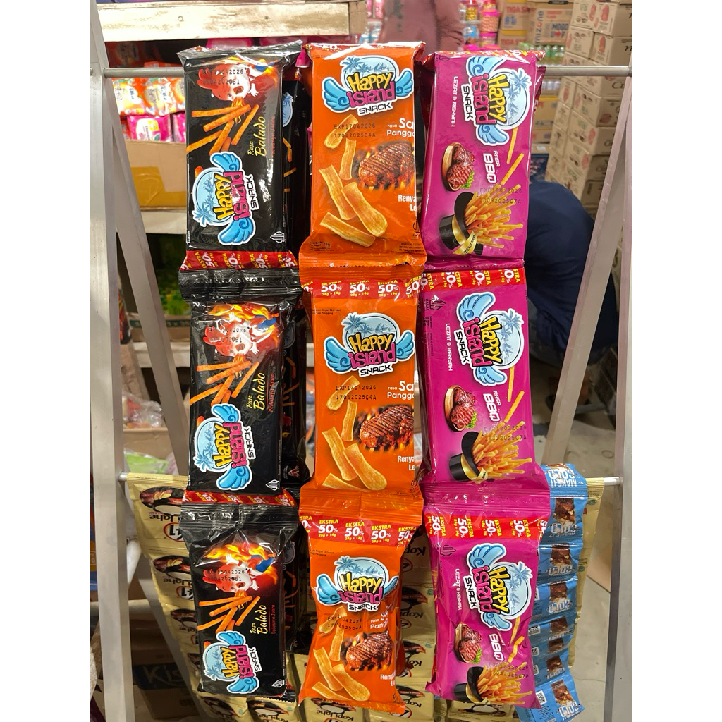 

Happy island snack renteng renyah&lezat ekstra 50%