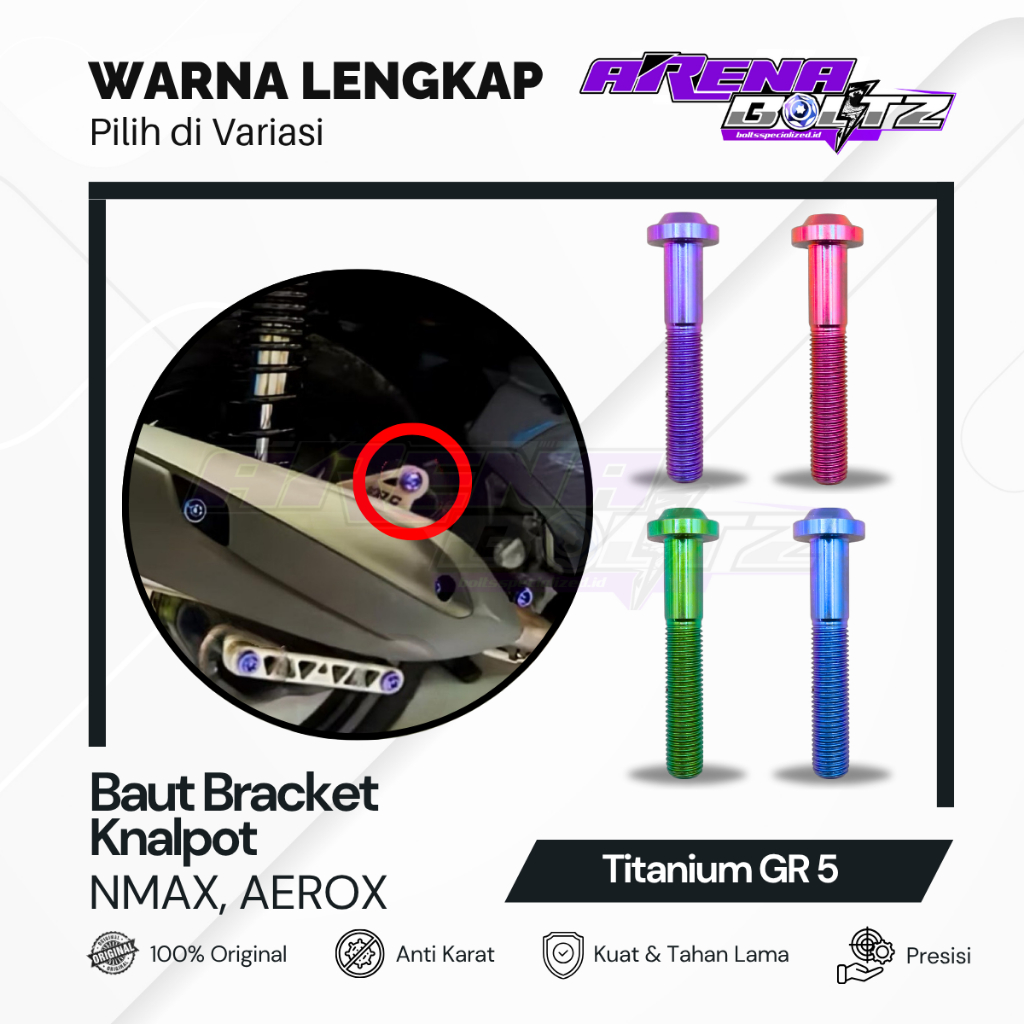 Baut Bracket Arm Knalpot Nmax Aerox Titanium GR5 Original