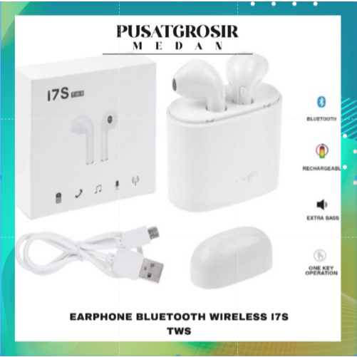 EARPHONE BLUETOOTH WIRELESS i7S TWS PUTIH ORIGINAL