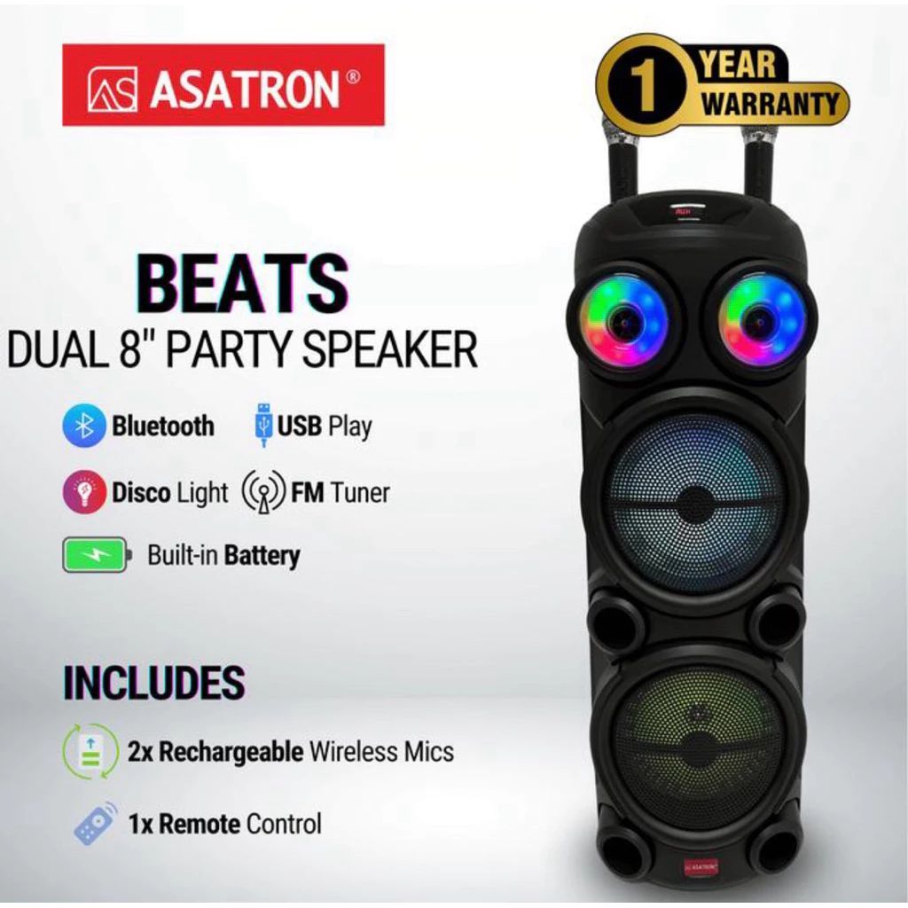 Asatron Beats double 8 inch Bluetooth karaoke Speaker