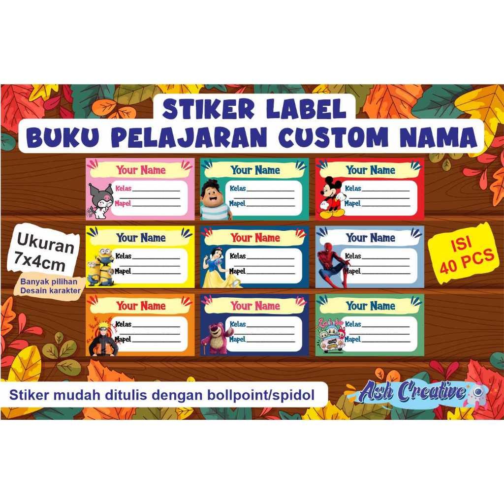 

STIKER LABEL NAMA BUKU PELAJARAN KARAKTER / LABEL BUKU / STIKER MAPEL / STIKER BUKU SPIDERMAN / SANRIO / KURUMI / CINNAMOROLL / HELLO KITTY ISI 40 PCS