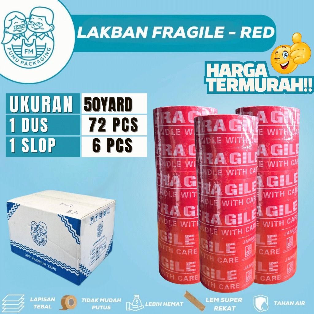 

Lakban 50 Yard fragile Merah Lakban Kuat Lakban 6pcs