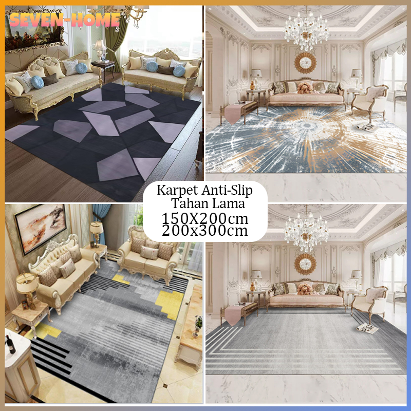 Karpet Lantai Ruang Tamu Eropa Ukuran Besar 150x200 / 200x300 CM - Tikar Premium Motif Modern, Tahan