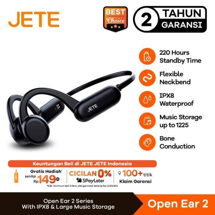 JETE Headset Open Ear 2 For Running Open Ear Bone Conduction IPX8 Wireless Earphone Sport Bluetooth 