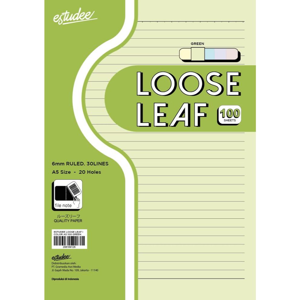 

Gramedia Pekanbaru - Estudee Loose Leaf I Color A5 100 Green