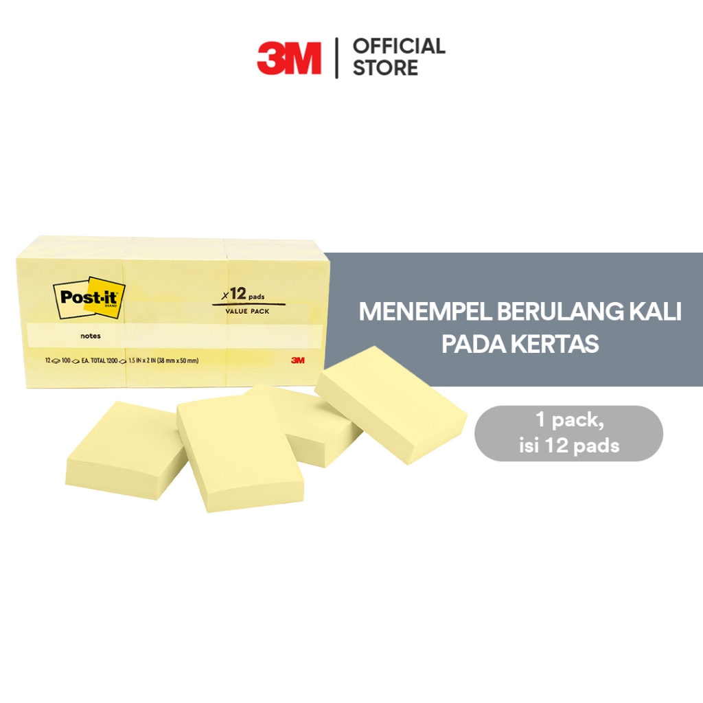 

3M™ Post-it® Sticky Notes 653-12, Canary Yellow, 1.5x2inch, 12/pk