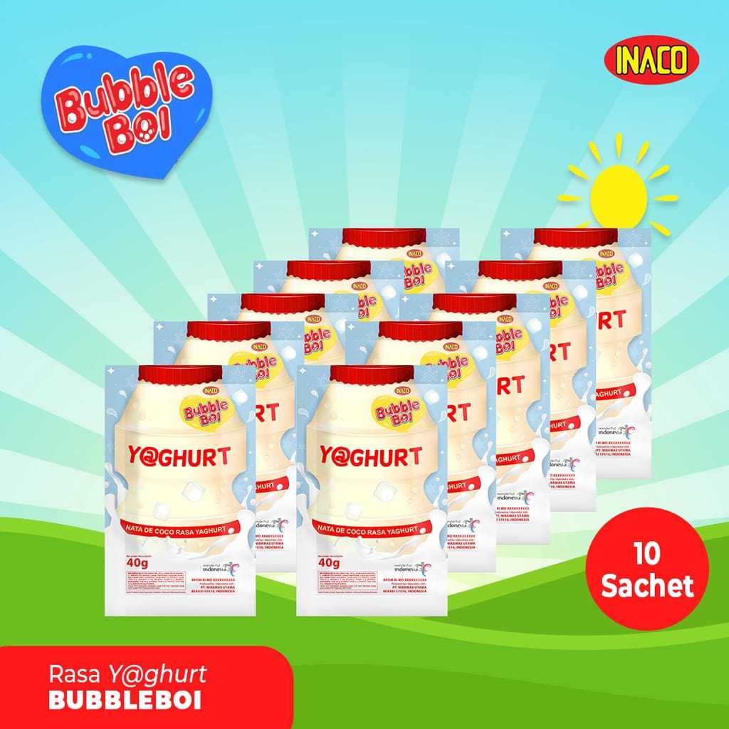 

INACO BUBBLE BOI RENCENG 10 PCS YOGURT NETTO 30 GRAM MAKANAN RINGAN SNACK CEMILAN ANAK JELI AGAR PUDING PUDDING GROSIR MURAH TERMURAH