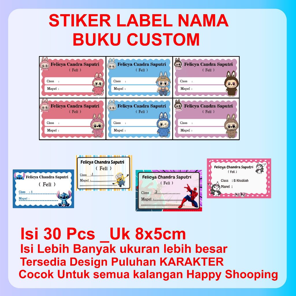 

STIKER MAPEL ISI 30 PCS STIKER ISI LEBIH BANYAK {FULL VARIAN KARAKTER}