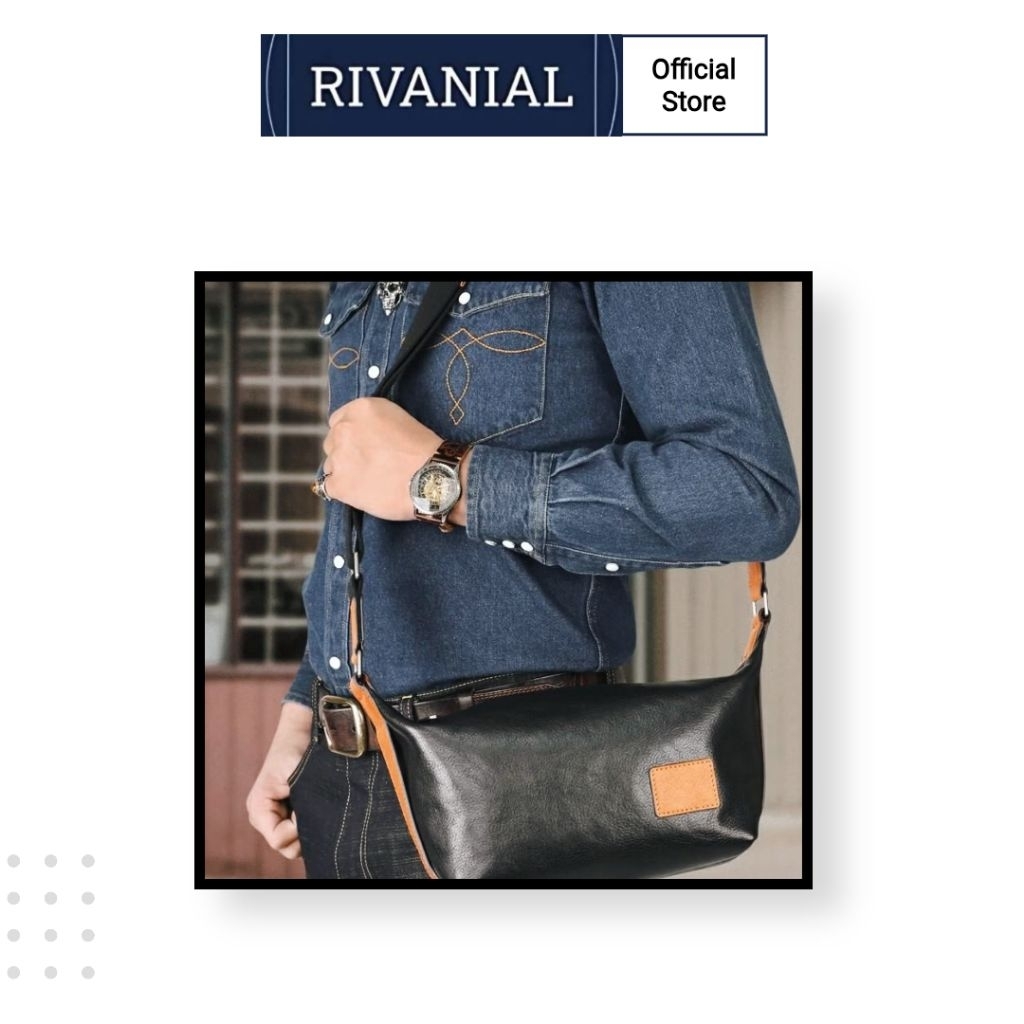 Rivanial tas pria kulit tas selempang kulit pria asli - tas asli kulit garut