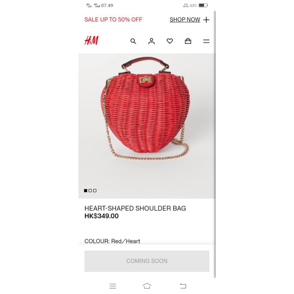 Preloved tas rotan love H.M warna merah strawberry