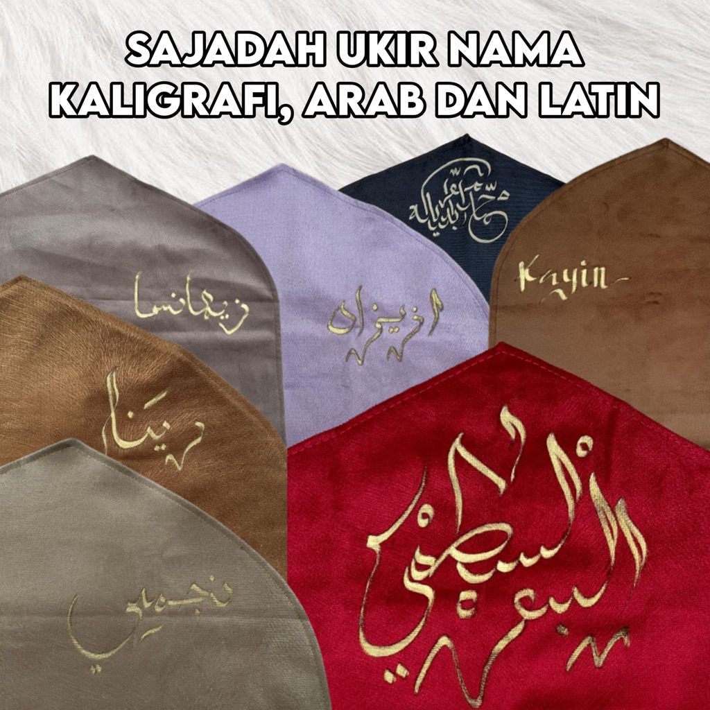 Sajadah Travel Custom Nama / Ukir Kaligrafi / Arab Dan Latin